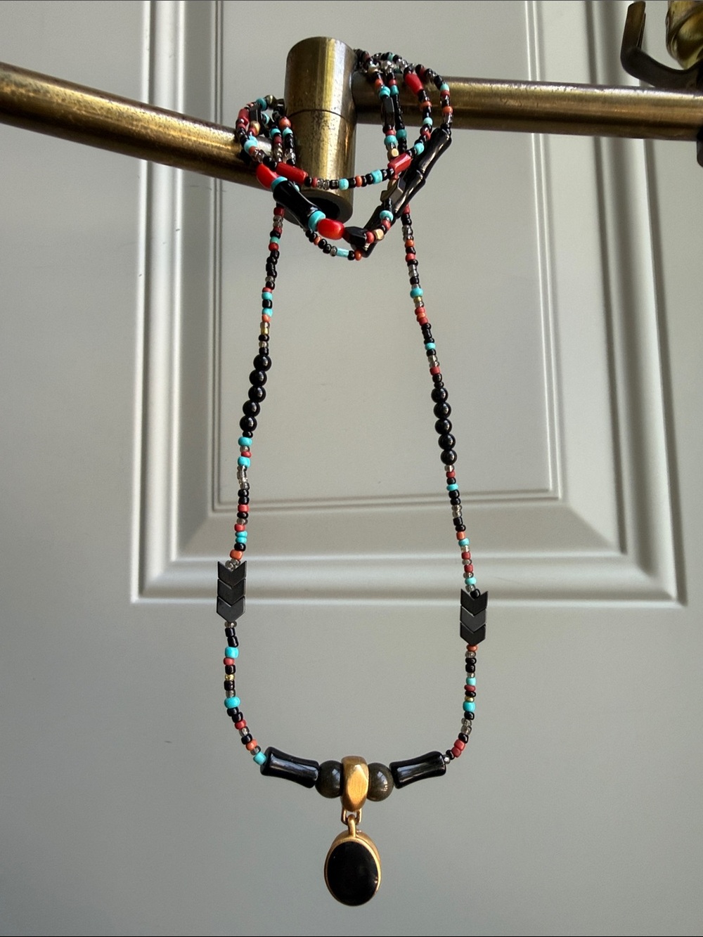 Black and Turquoise Necklace with Pendant & 3 different bracelets, matching set
